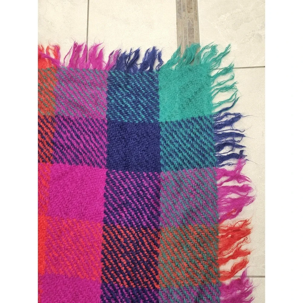 Vintage Avoca Handweavers Wool Blanket Throw Ireland Plaid 54x56 Fringe‎